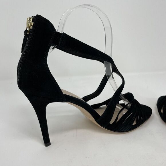 SANDRO Paris Strappy Sandals Womens 39 US 8 Black Suede Heels Zipper - Picture 7 of 11